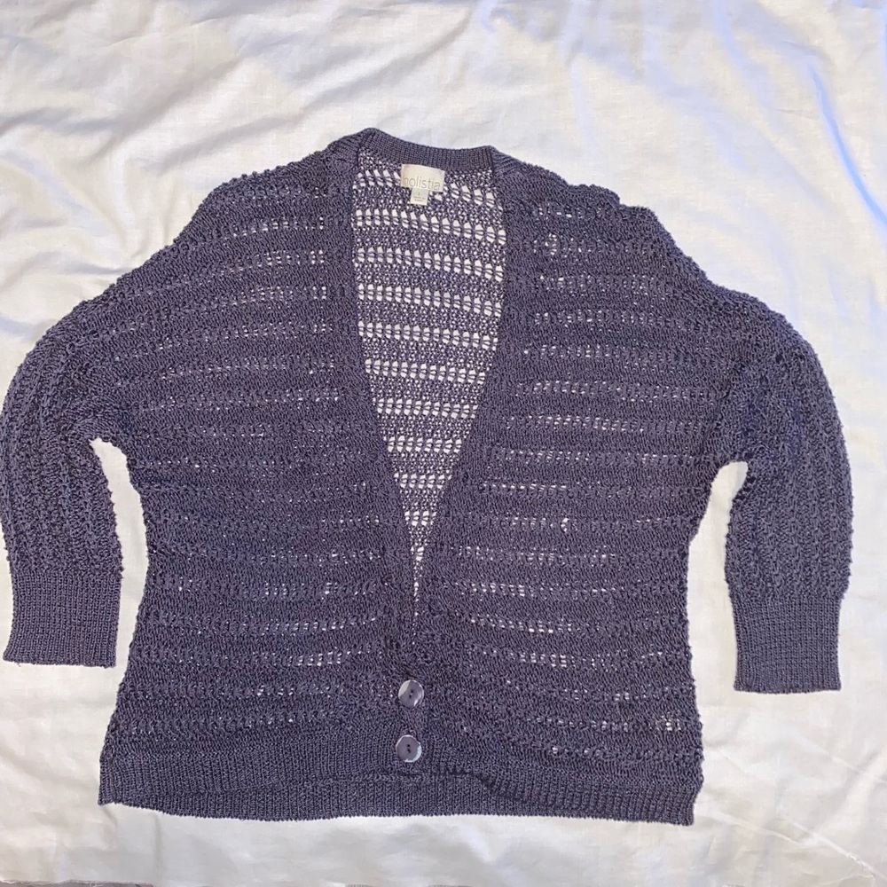 Purple Ribbed Knit Cardigan Sweater